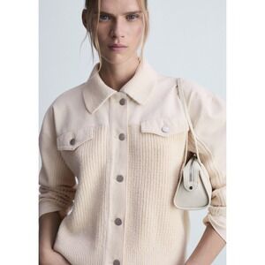 Mango Combined‎ Knitwear Jacket Long Sleeve Button Up Cotton Blend Ecru Small